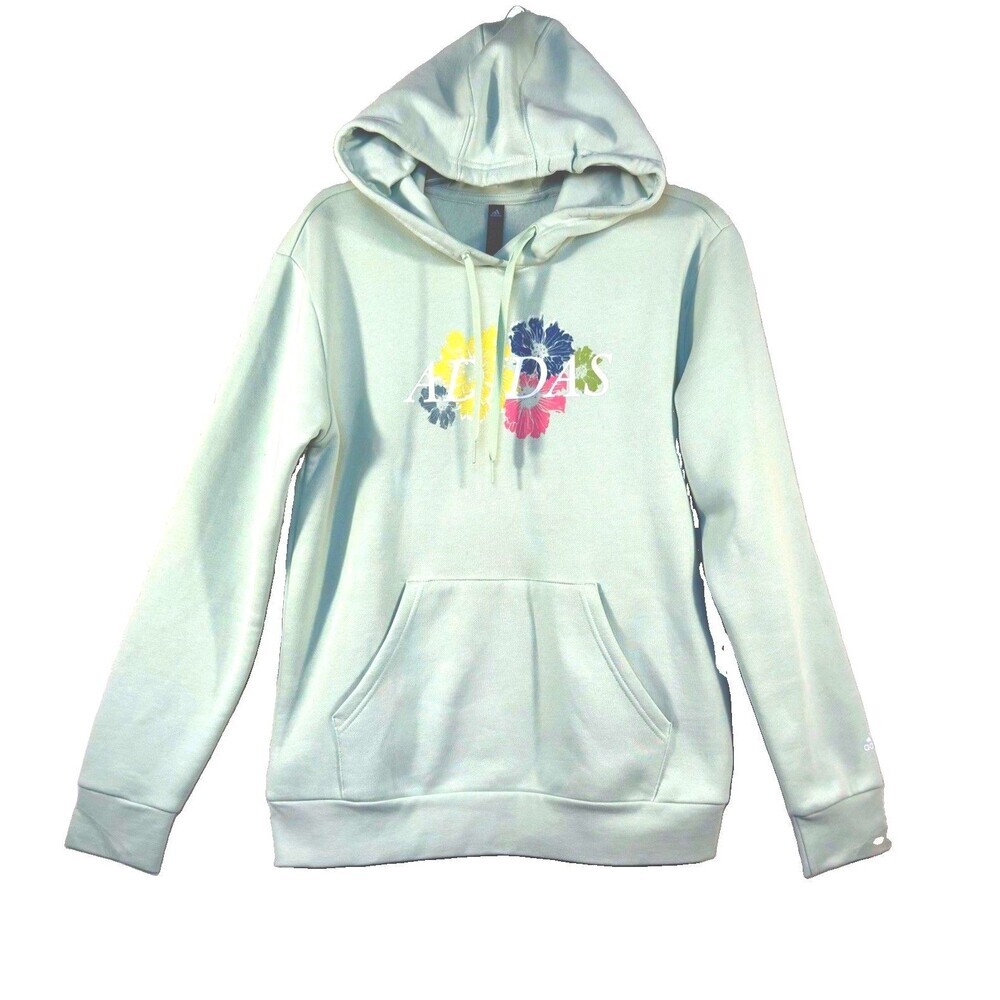 Adidas Womens Floral Graphic Fleece Hoodie Sweatshirt Size M Linen Green NWT